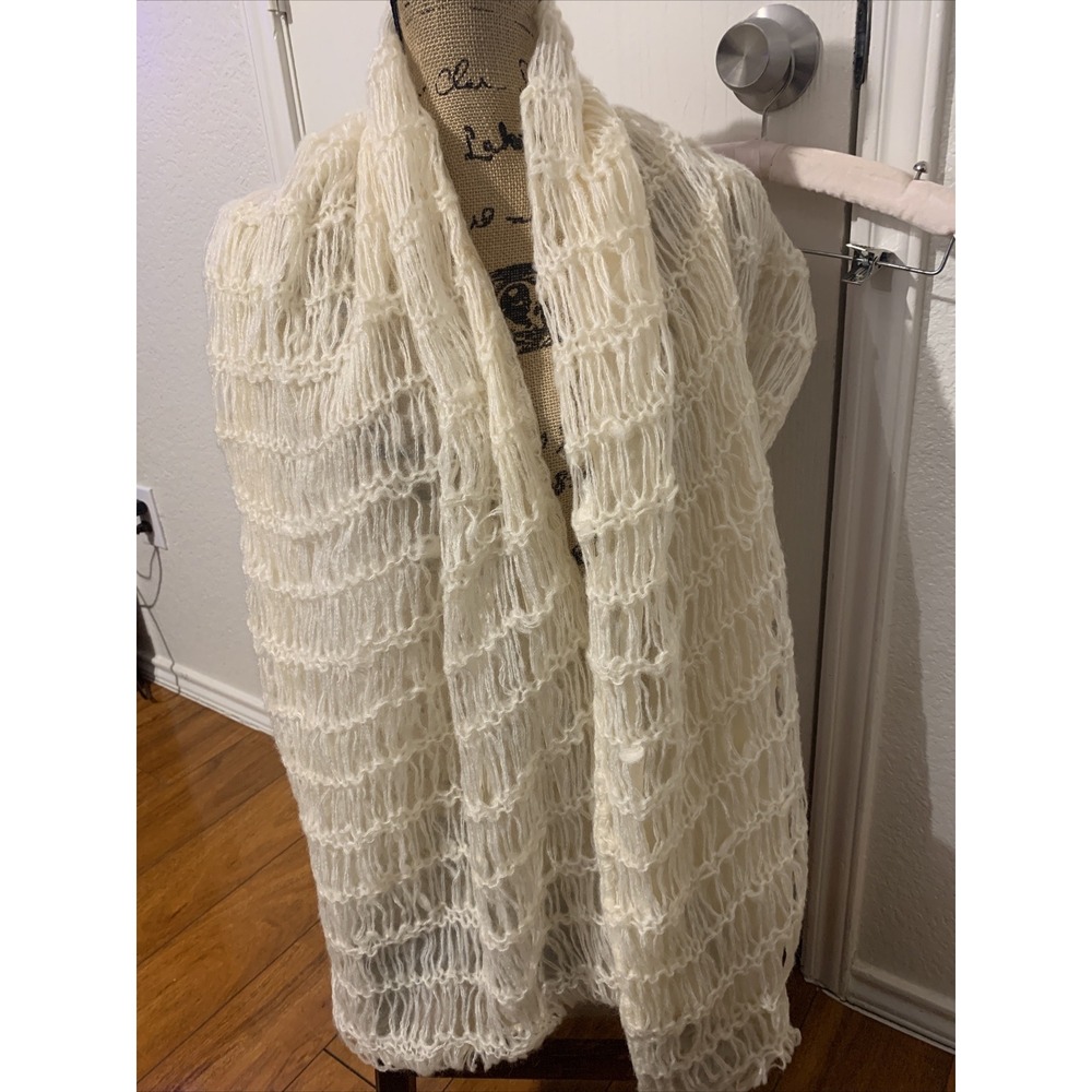 Basile Italy Fancy Long Reversible Scarf 100% Silk 100% Mohair Wool Knit NWOT